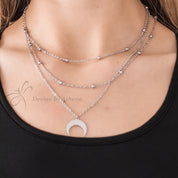 Sample Sale: Three Layer Crescent Moon Necklace in Stainless Steel