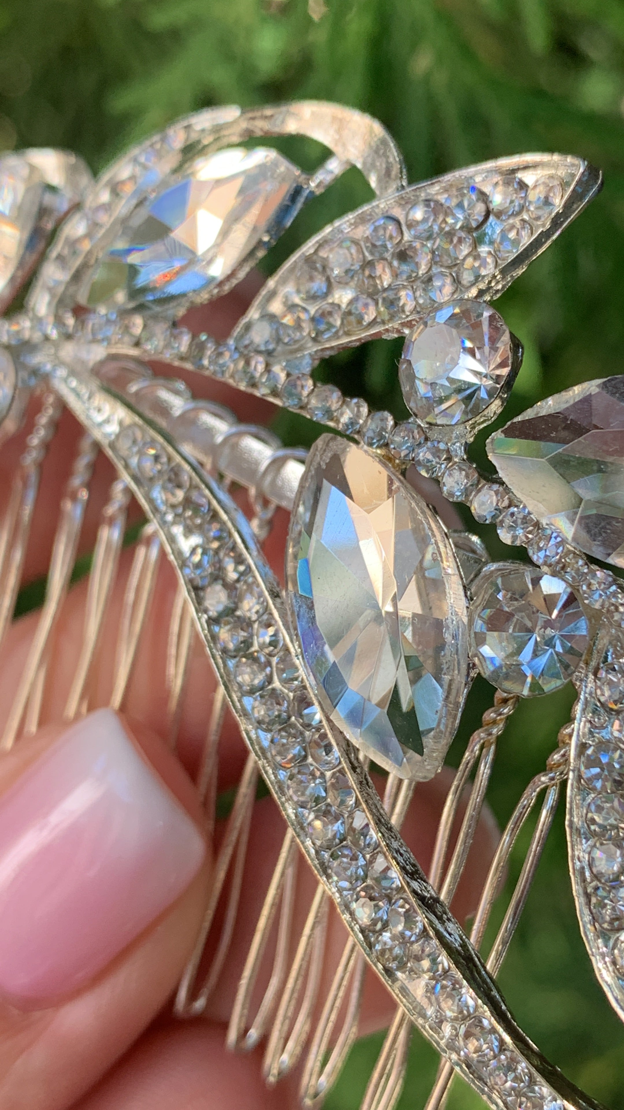 #015: Silver Bridal Hair Comb – Crystal Leaf Design with Sparkling CZ Accents