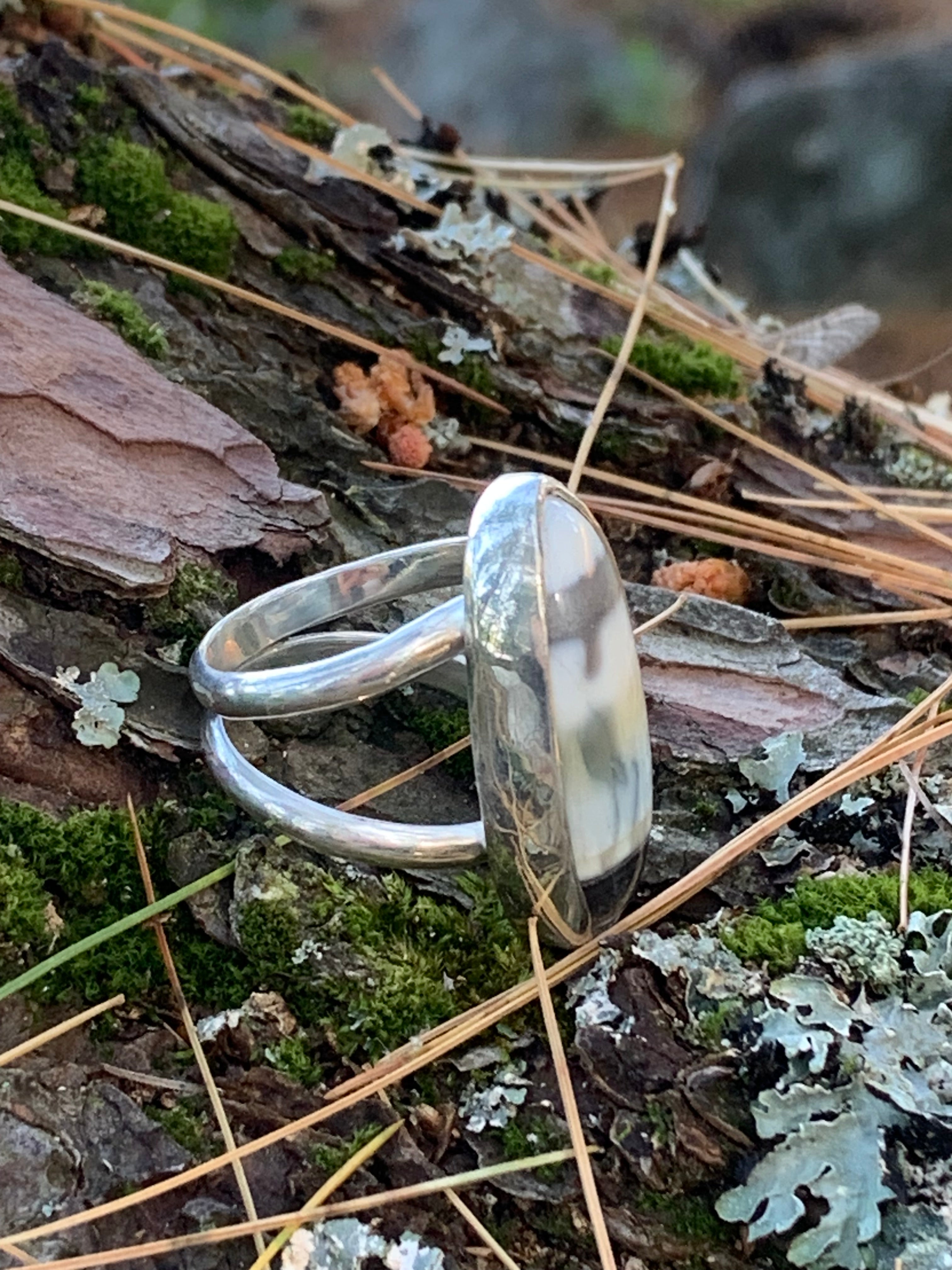 Selene’s Haze Ring – One-of-a-Kind Blue Opal in Sterling Silver