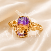 Ametrine Botanical Engagement Ring — Alternative 14K Gold Ring with 12 × 10 mm Ametrine