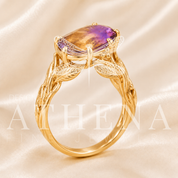 Ametrine Botanical Engagement Ring — Alternative 14K Gold Ring with 12 × 10 mm Ametrine