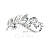 #015: Silver Bridal Hair Comb – Crystal Leaf Design with Sparkling CZ Accents