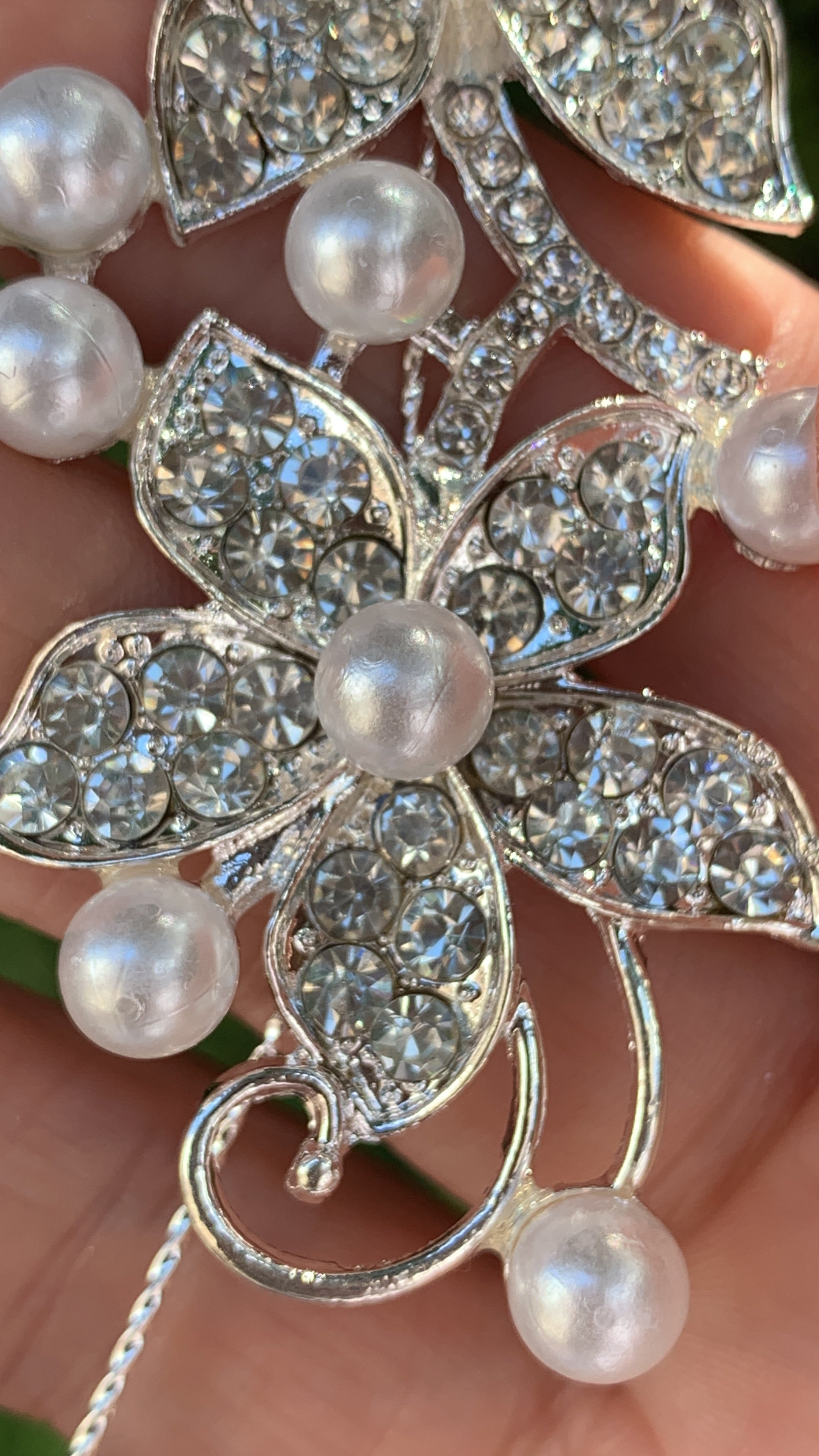 #033 Bridal Flower Pearl & Crystal Hair Vine 12" for Wedding or Prom