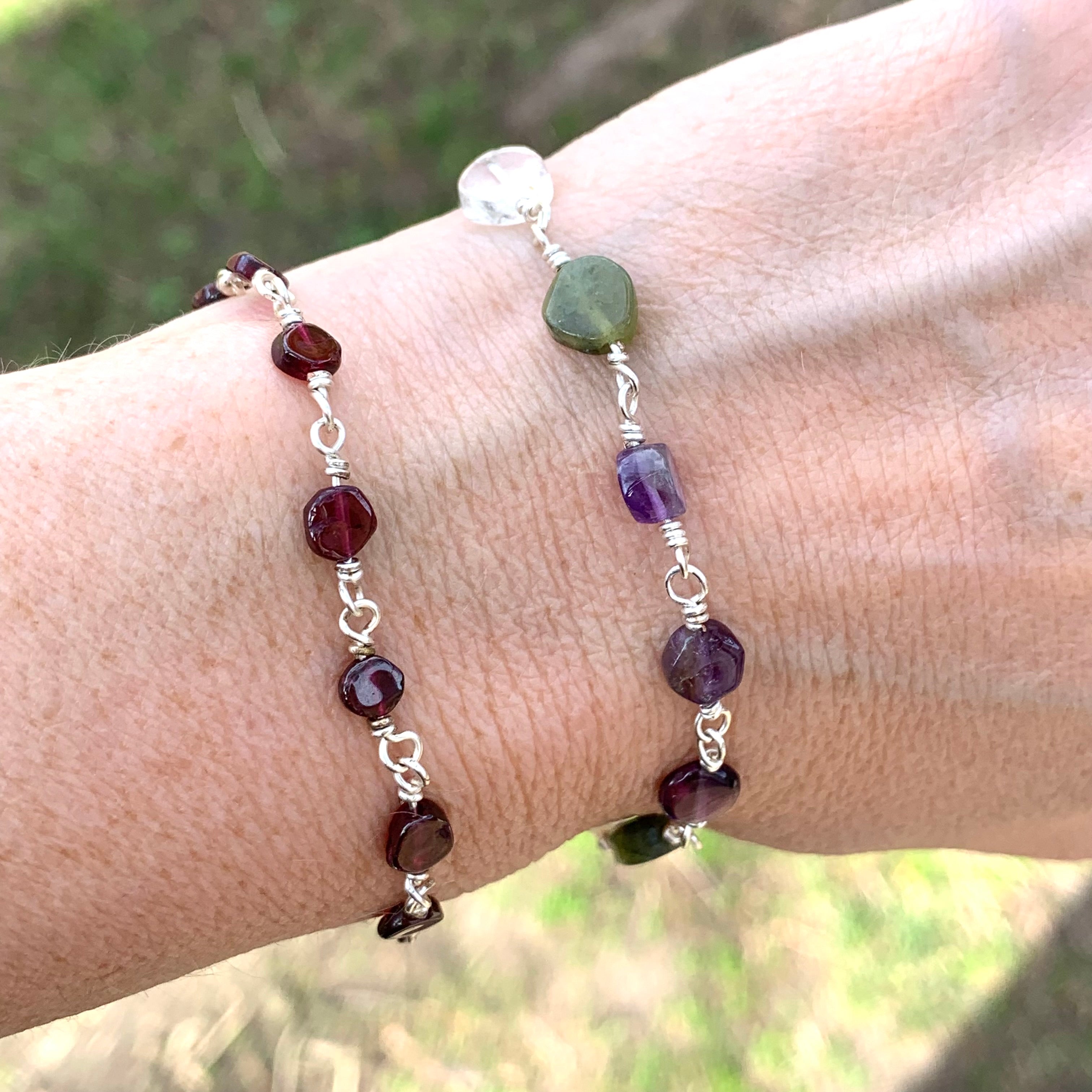 Garnet on Silver Bracelet | Handcrafted Garnet Coin Beads | Sterling Silver Jewelry