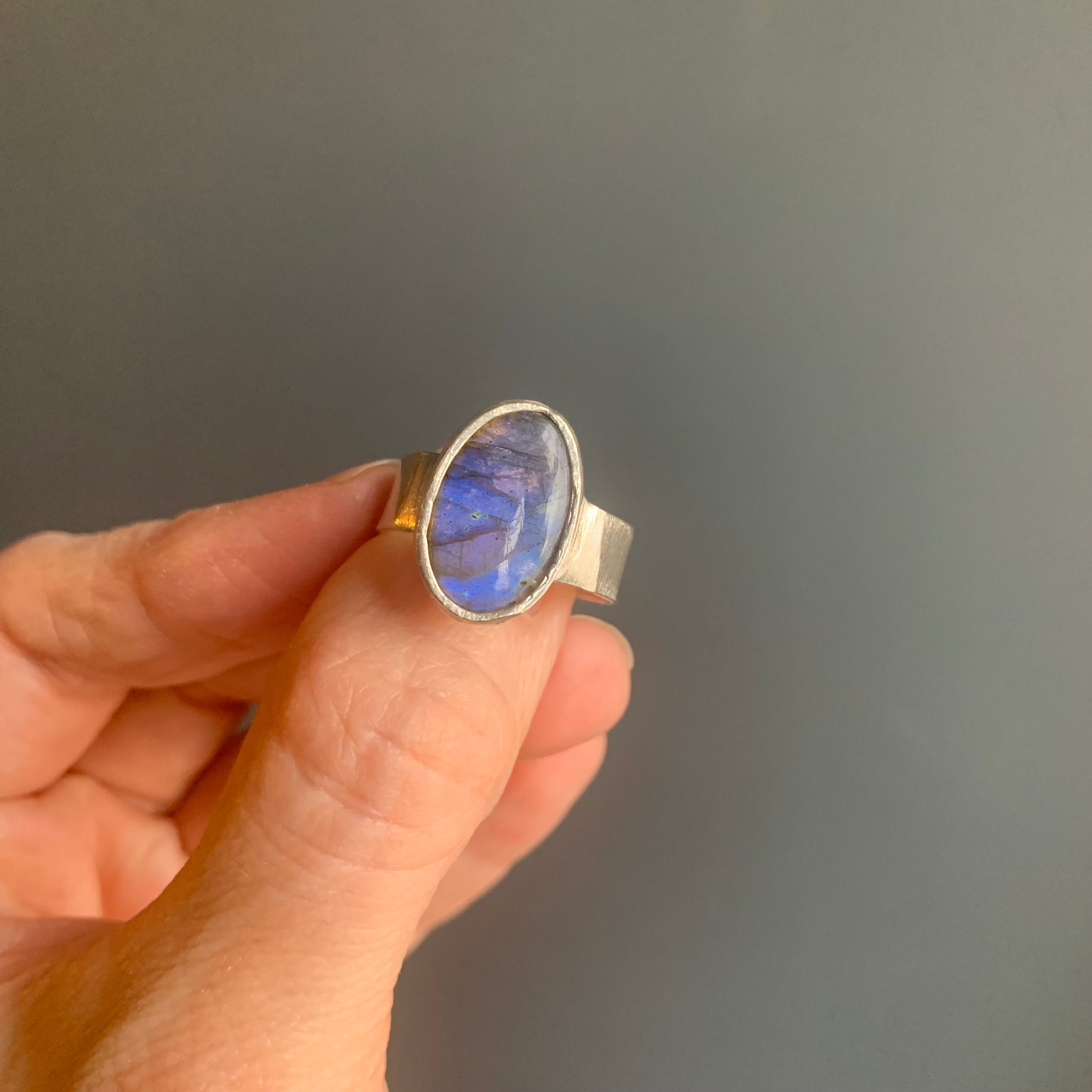 Blue Flash Labradorite Organic Statement Ring in Sterling Silver