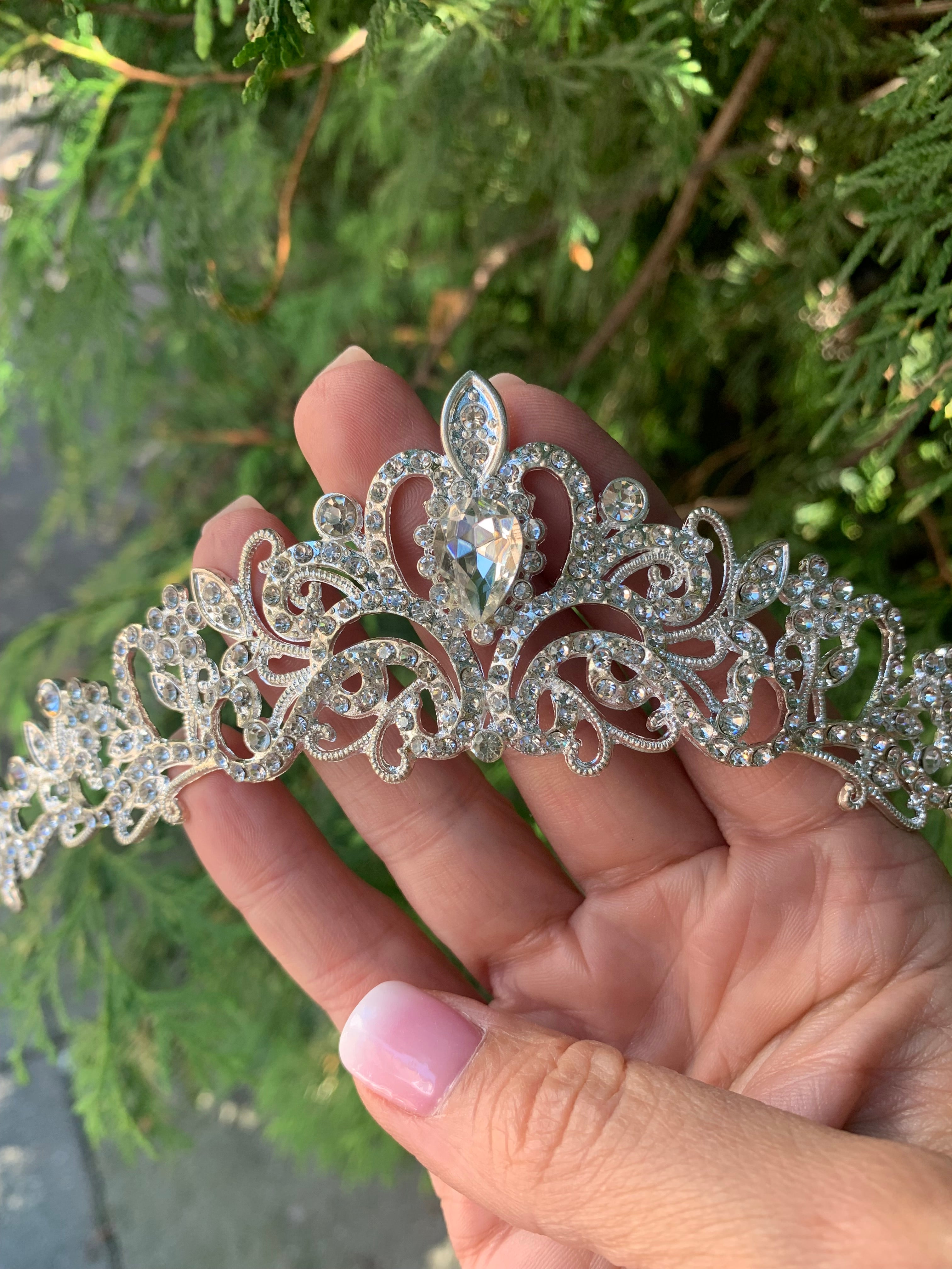 #036 Wholesale Silver Bridal Tiara – 1.7" CZ & Crystal Wedding Crown