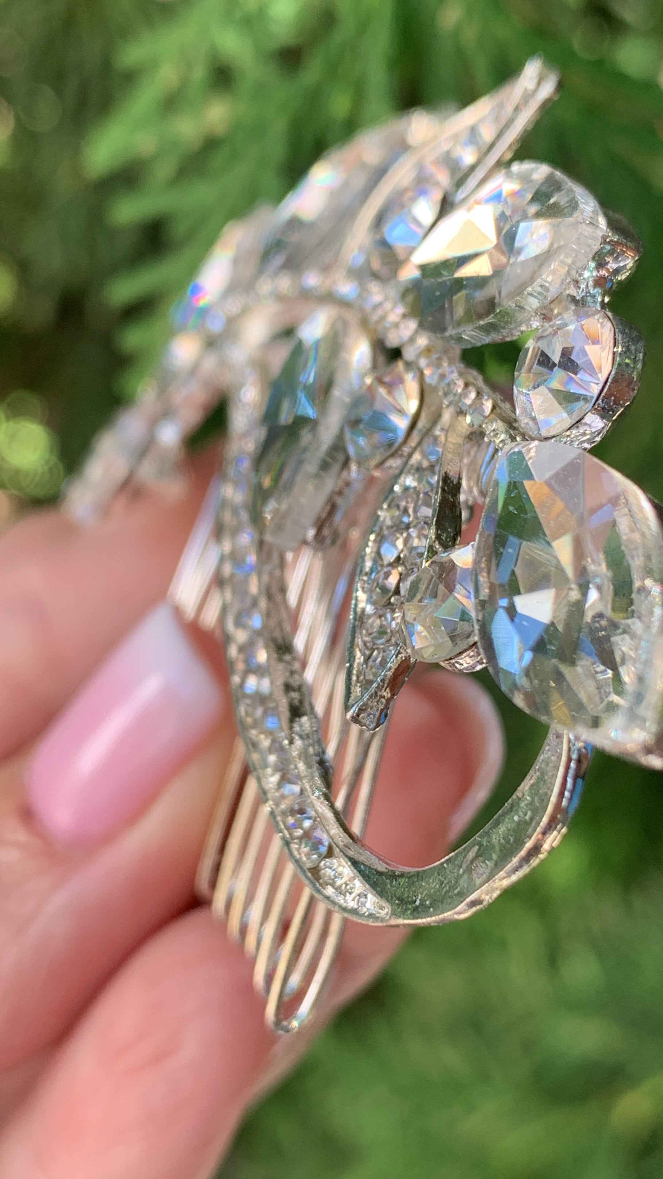 #015: Silver Bridal Hair Comb – Crystal Leaf Design with Sparkling CZ Accents