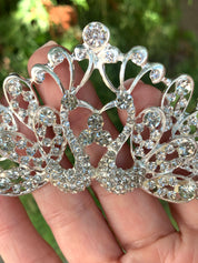 #035 Silver Bridal Tiara – 1.75" Crystal & CZ Wedding Crown, Elegant Bride Headpiece
