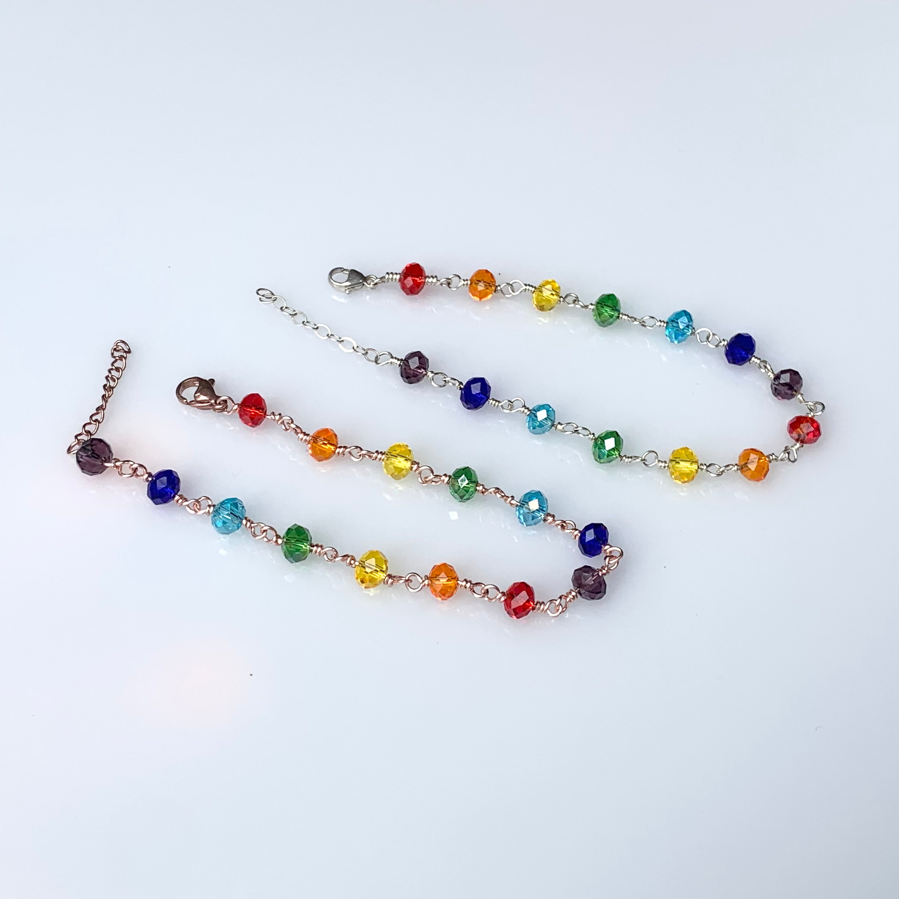 Chakra Bracelet in Rose Gold Fill | Handmade Glass Bead Energy Jewelry | Custom Fit with Extension