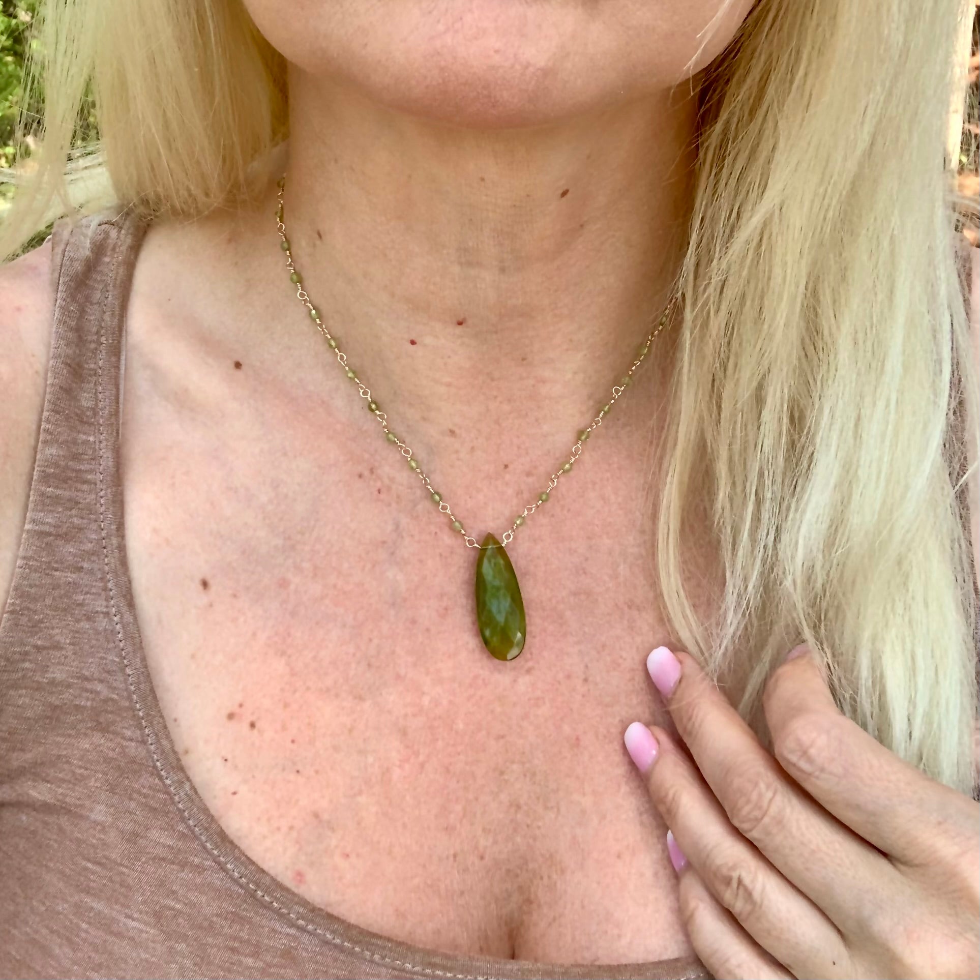 Peridot Bloom Necklace – Handcrafted Yellow Gold Fill August Birthstone