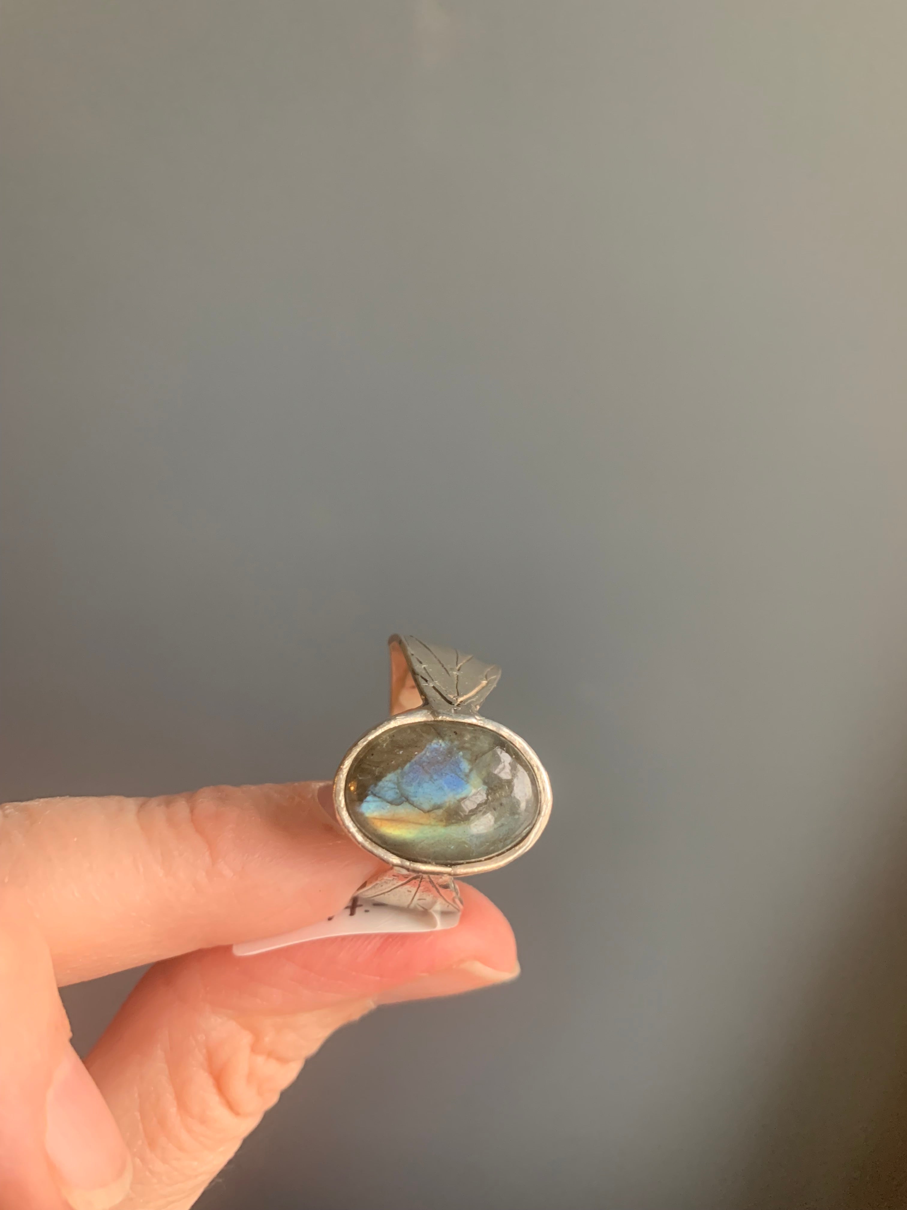 Labradorite Organic Leaf Statement Ring in Sterling Silver