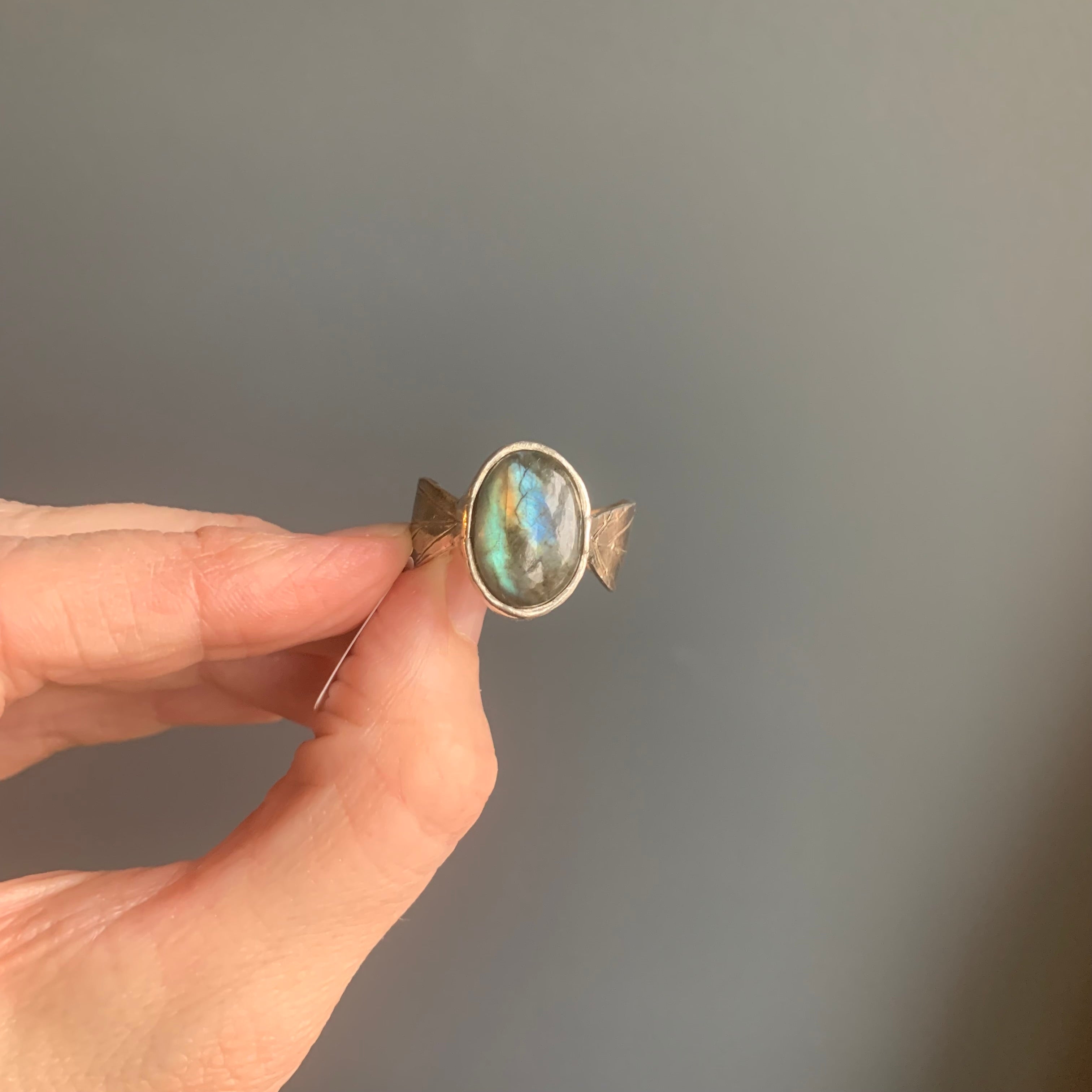 Labradorite Organic Leaf Statement Ring in Sterling Silver