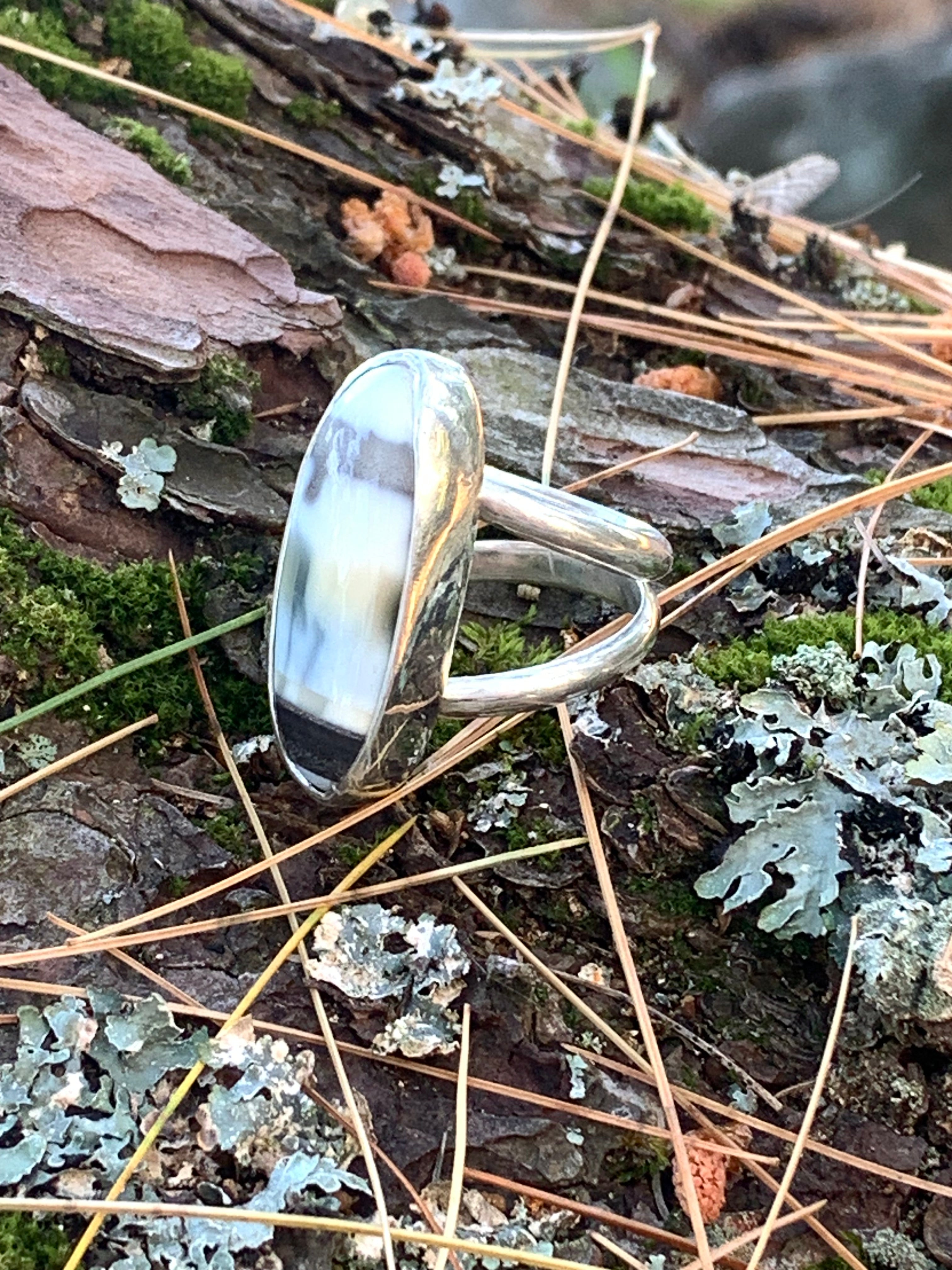 Selene’s Haze Ring – One-of-a-Kind Blue Opal in Sterling Silver