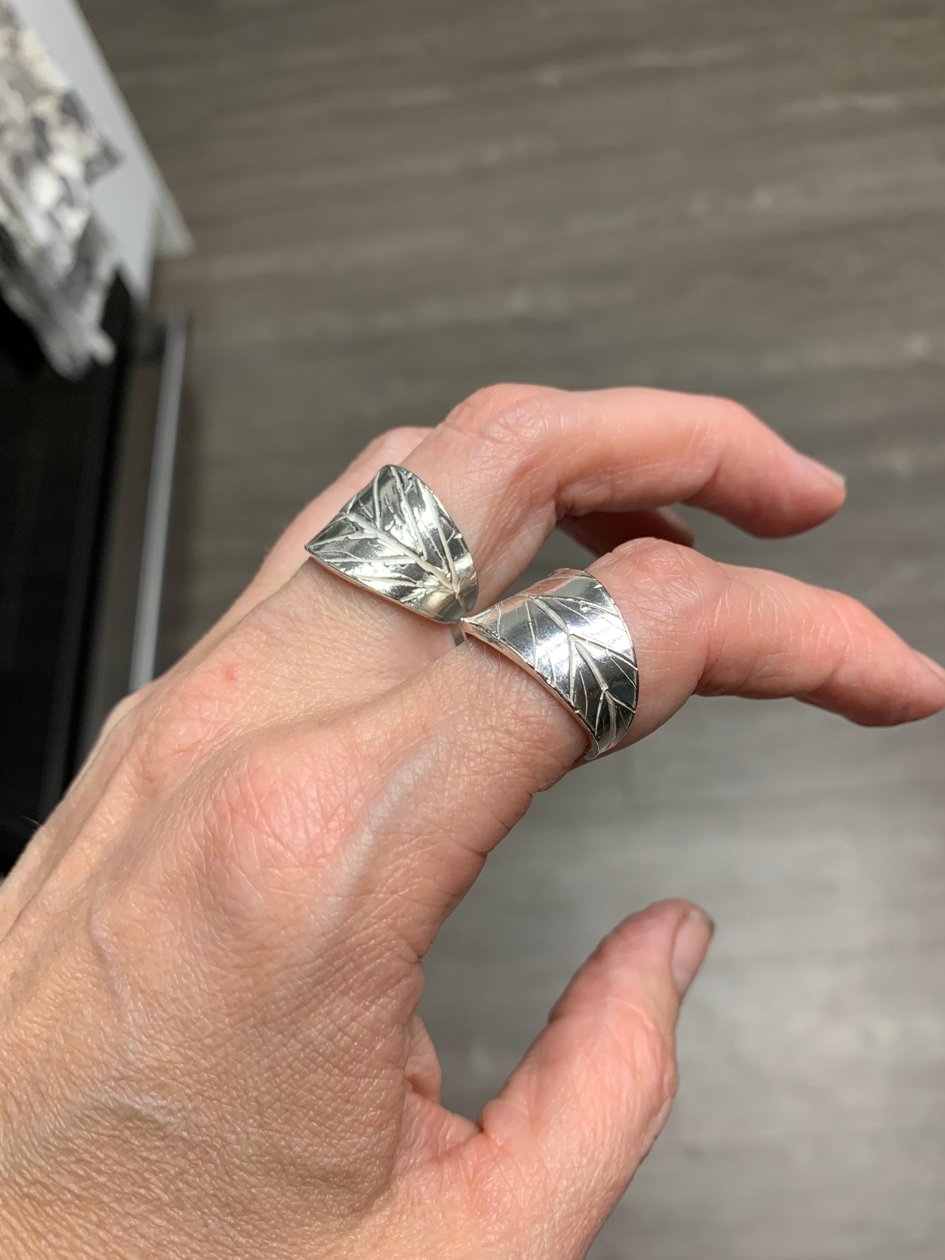 Blueberry Leaf Wraparound Ring | Handmade Sterling Silver & Gold | Unique Leaf Design
