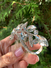 #015: Silver Bridal Hair Comb – Crystal Leaf Design with Sparkling CZ Accents
