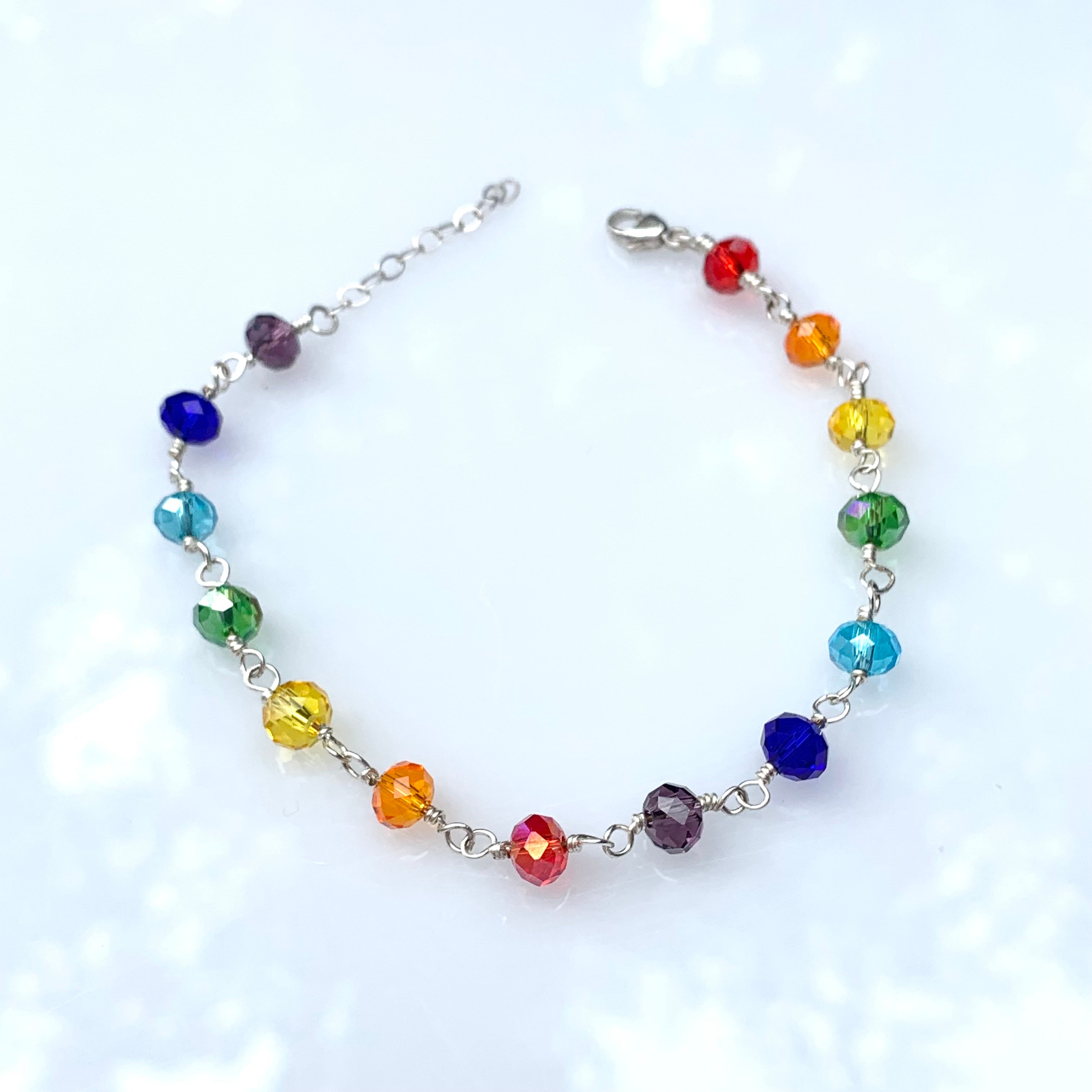 Chakra Bracelet in Rose Gold Fill | Handmade Glass Bead Energy Jewelry | Custom Fit with Extension
