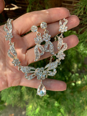 #039: Silver Bridal Jewelry Set – Crystal Necklace & Drop Earrings for Weddings