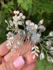 #020 Silver Bridal Hair Comb – Crystal & Pearl Wedding Hair Accessory