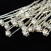 #009: Wholesale Bridal Hair Pins – Set of 20 Silver Pearl & CZ Crystal Flower Clips