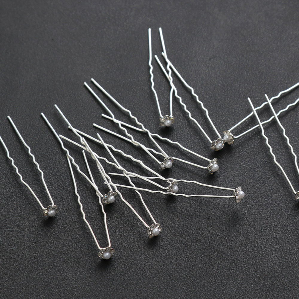 #009: Wholesale Bridal Hair Pins – Set of 20 Silver Pearl & CZ Crystal Flower Clips