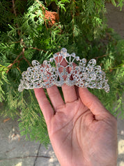 #035 Silver Bridal Tiara – 1.75" Crystal & CZ Wedding Crown, Elegant Bride Headpiece