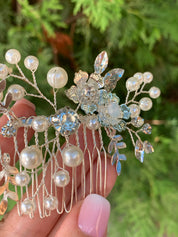 #020 Silver Bridal Hair Comb – Crystal & Pearl Wedding Hair Accessory