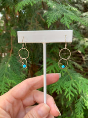 Sterling Silver Double Circle Earrings with Turquoise Beads – Handcrafted & Free-Moving Design