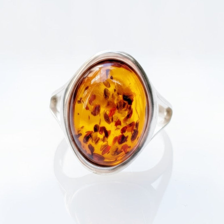 Amber Flame Ring | Silver Baltic Amber Ring | Tears of the Sun Collection