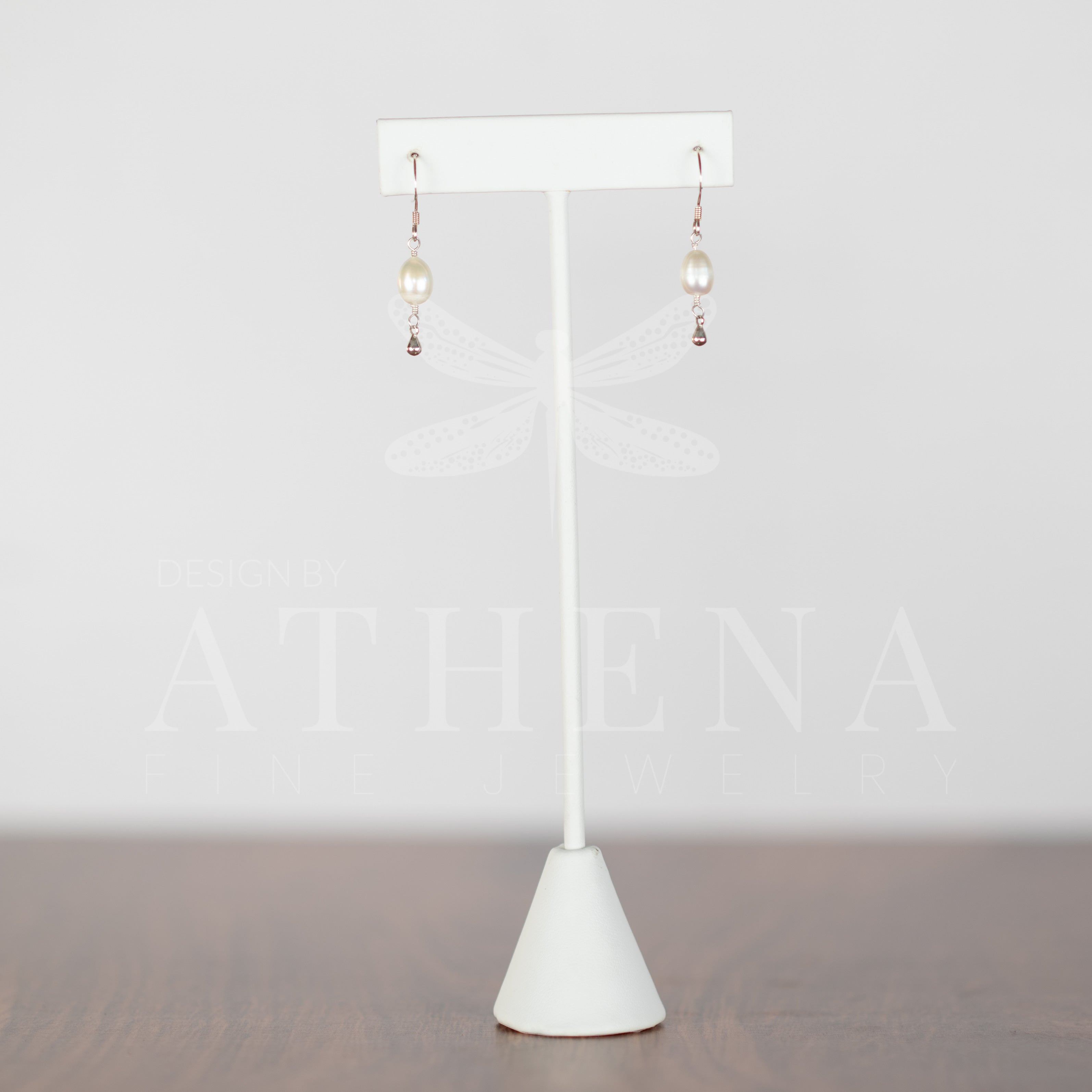 White Pearl Earrings with Silver Pear