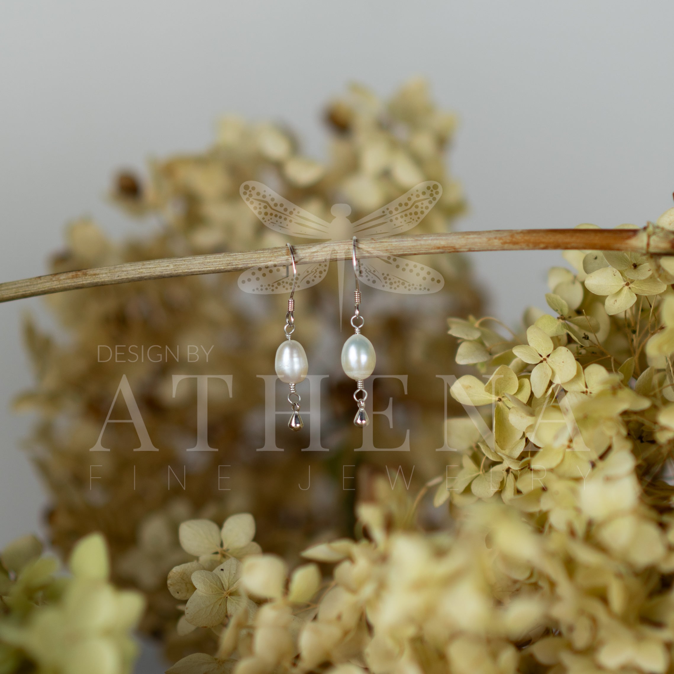 White Pearl Earrings with Silver Pear