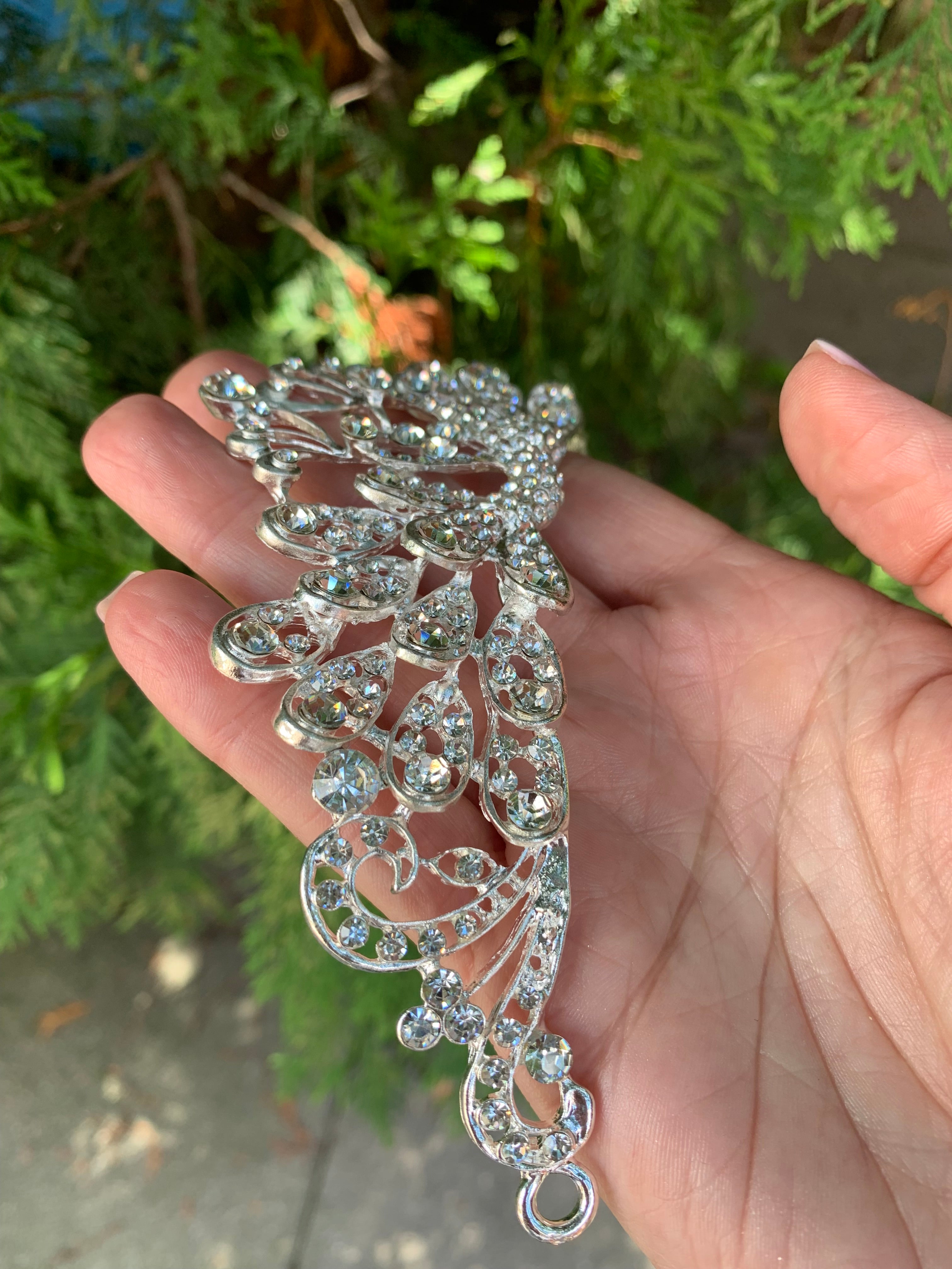 #035 Silver Bridal Tiara – 1.75" Crystal & CZ Wedding Crown, Elegant Bride Headpiece