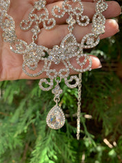 #038: Silver Bridal Jewelry Set – Crystal Necklace & Drop Earrings for Weddings