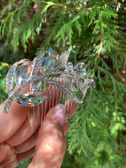 #015: Silver Bridal Hair Comb – Crystal Leaf Design with Sparkling CZ Accents