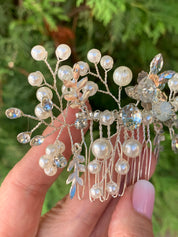 #020 Silver Bridal Hair Comb – Crystal & Pearl Wedding Hair Accessory