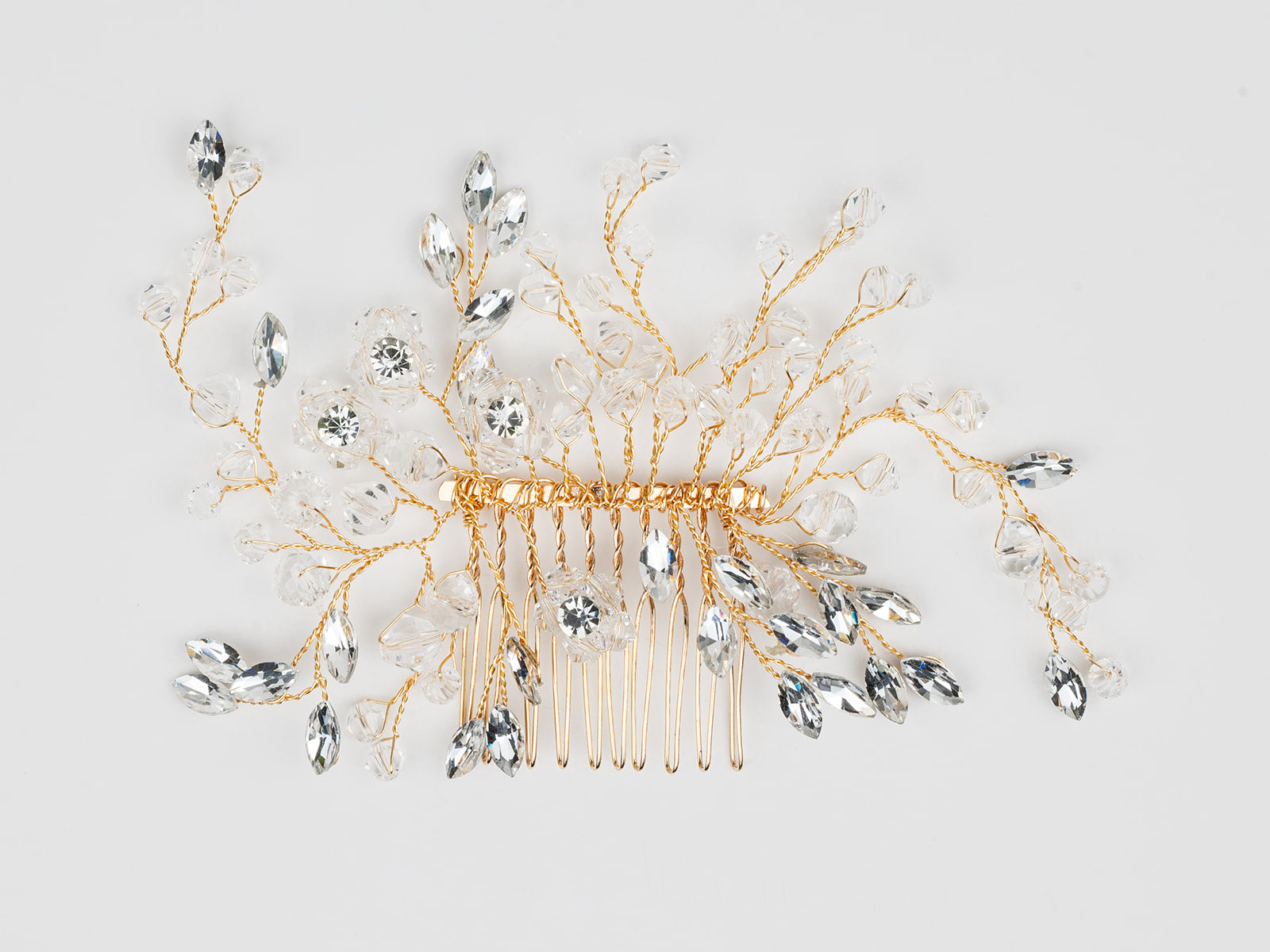 #001 Gold Bridal Hair Comb – 8"x3" Wide Crystal & Pearl Wedding Hair Accessory