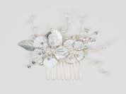 #005 Silver Bridal Hair Comb – Floral Design with Pearls & Crystal Accents