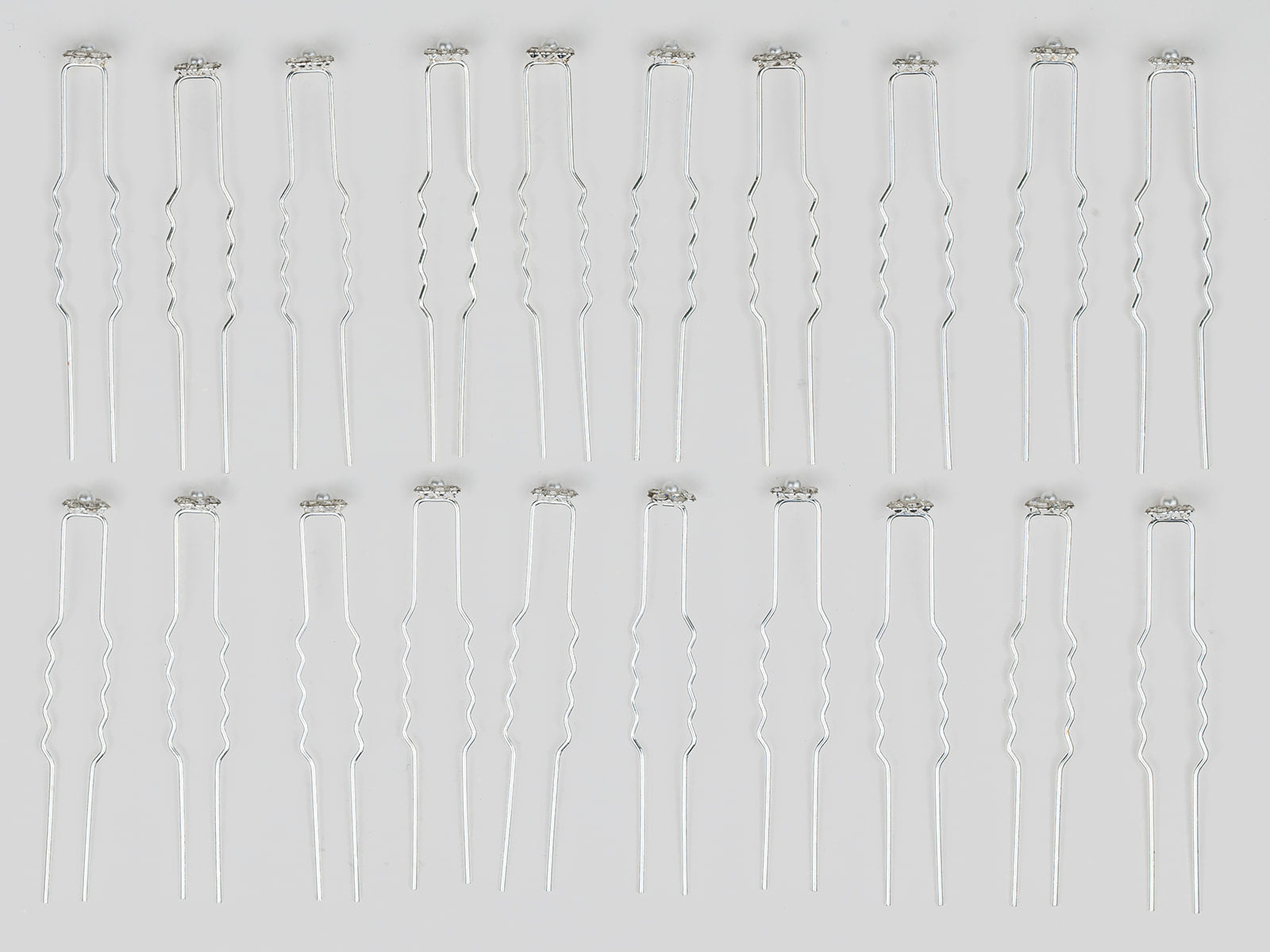 #009: Wholesale Bridal Hair Pins – Set of 20 Silver Pearl & CZ Crystal Flower Clips