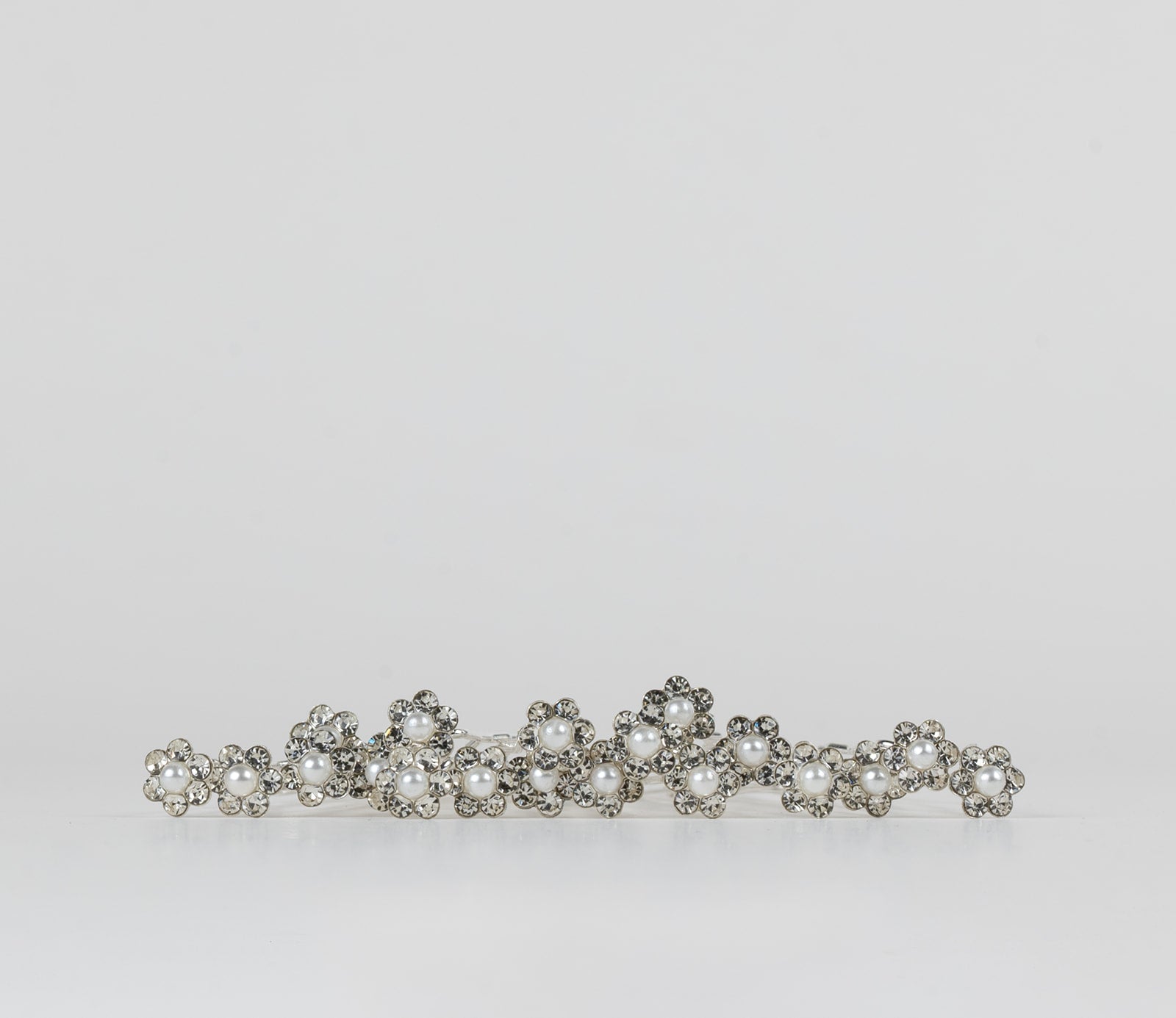 #009: Wholesale Bridal Hair Pins – Set of 20 Silver Pearl & CZ Crystal Flower Clips