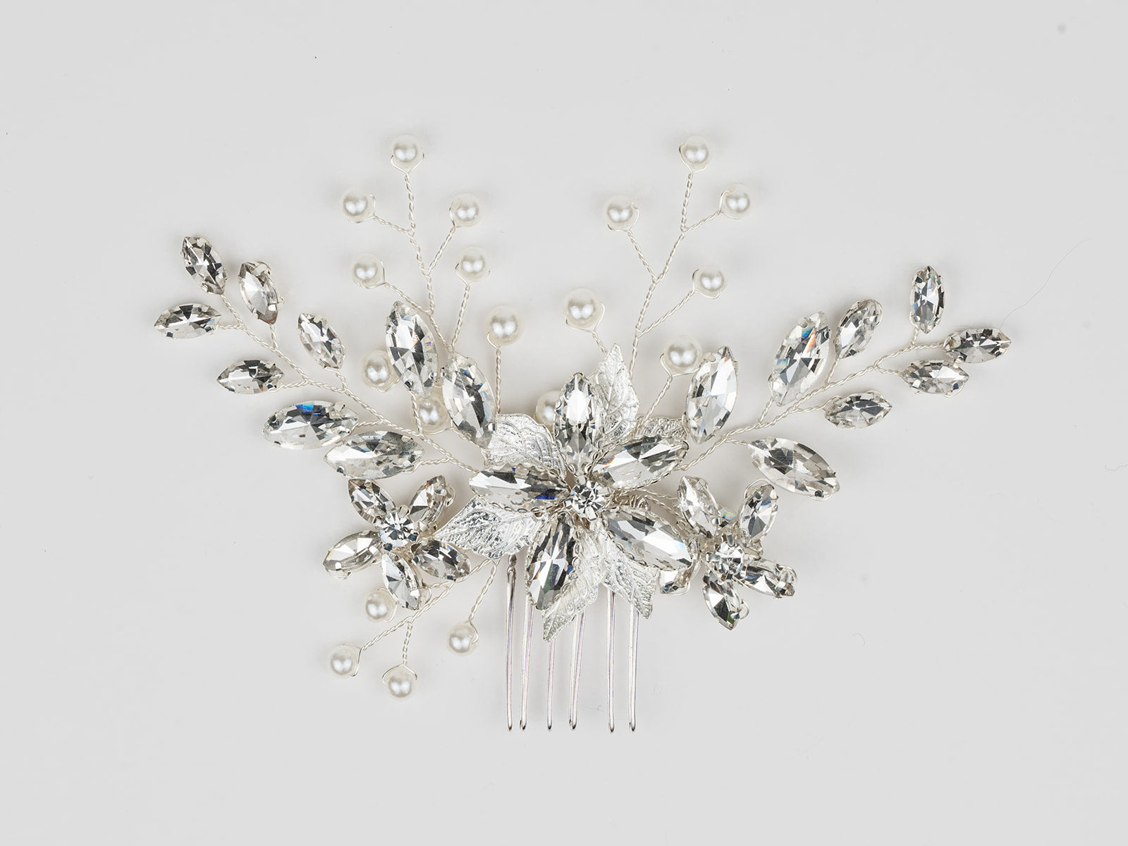 #014 Silver Flower Bridal Hair Comb – Crystal Wedding Hairpiece for Brides & Bridesmaids
