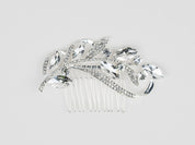 #015: Silver Bridal Hair Comb – Crystal Leaf Design with Sparkling CZ Accents