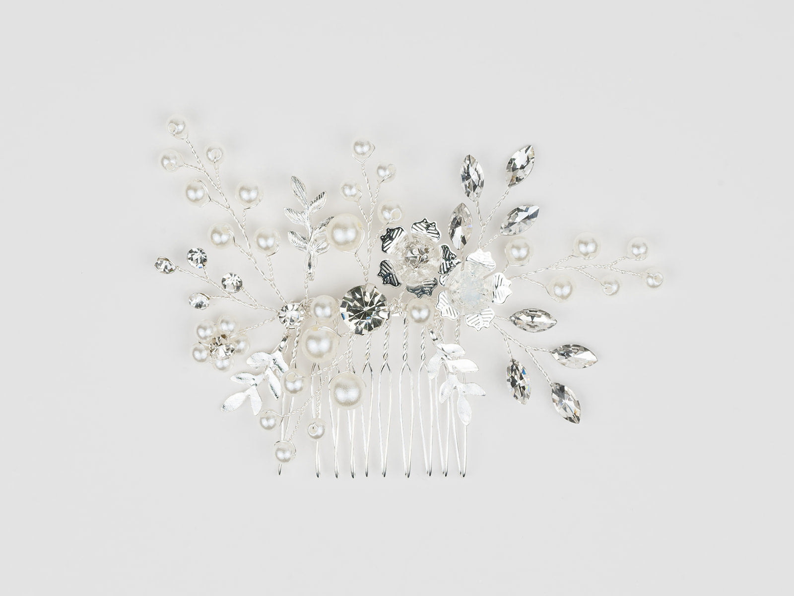 #020 Silver Bridal Hair Comb – Crystal & Pearl Wedding Hair Accessory
