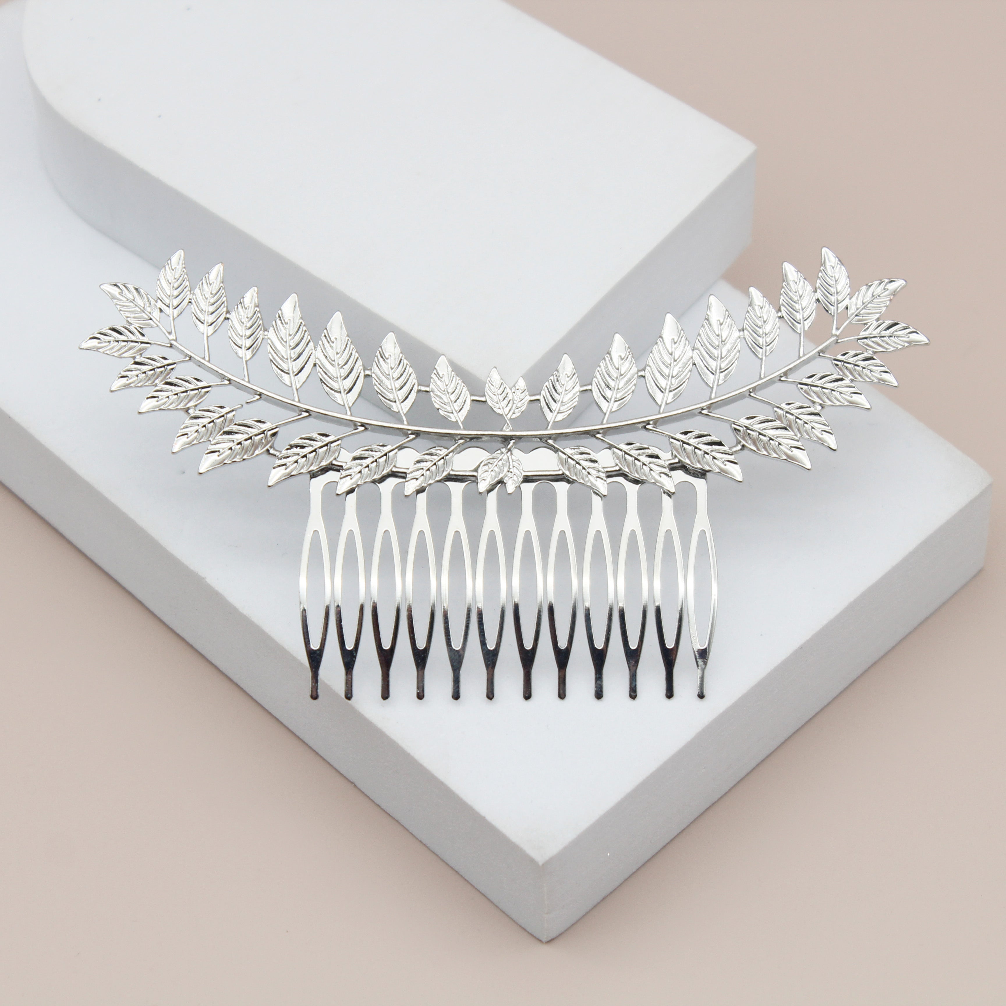 #026: Gold & Silver Leaf Bridal Hair Comb – 5" Nature Inspired Wedding Hair Accessory