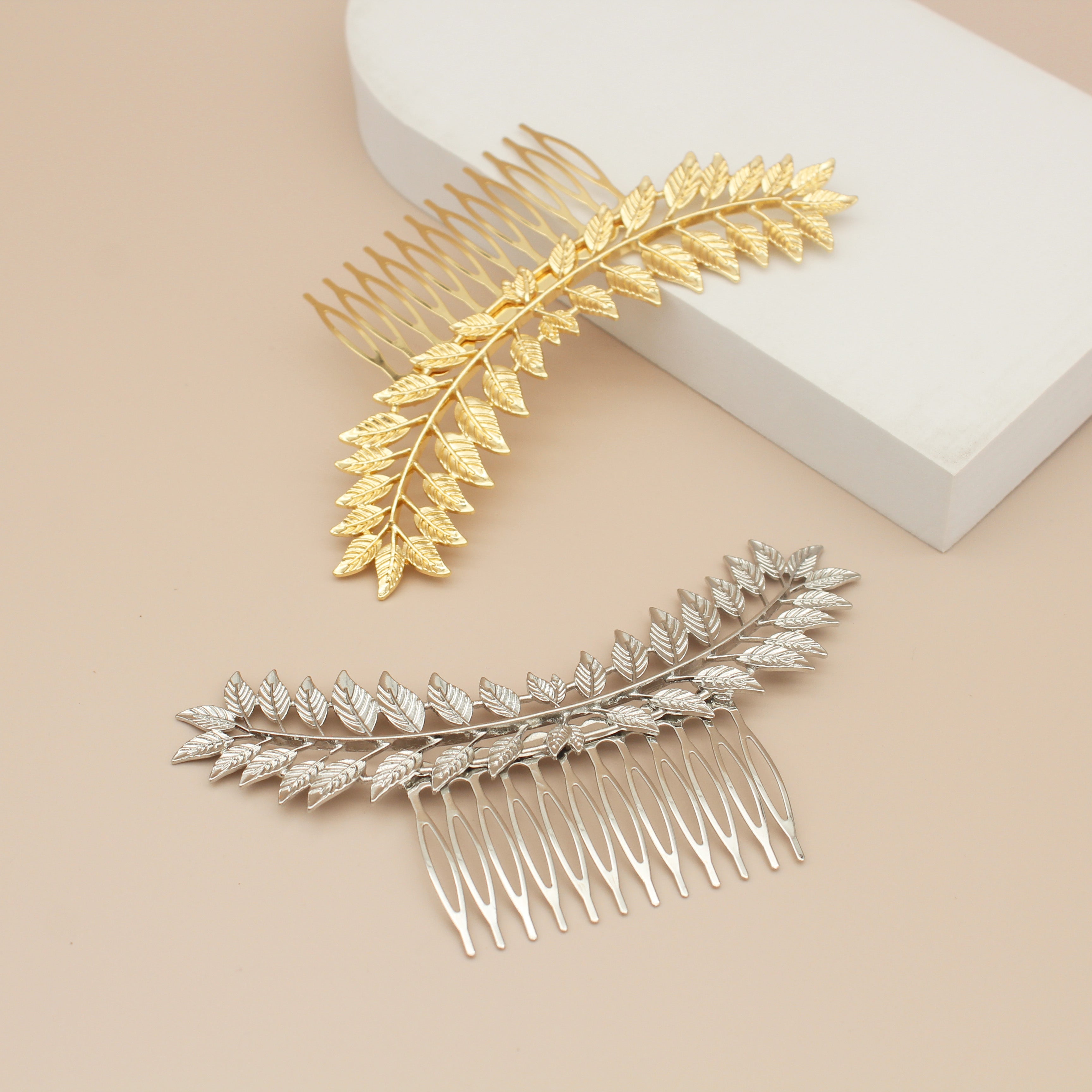 #026: Gold & Silver Leaf Bridal Hair Comb – 5" Nature Inspired Wedding Hair Accessory