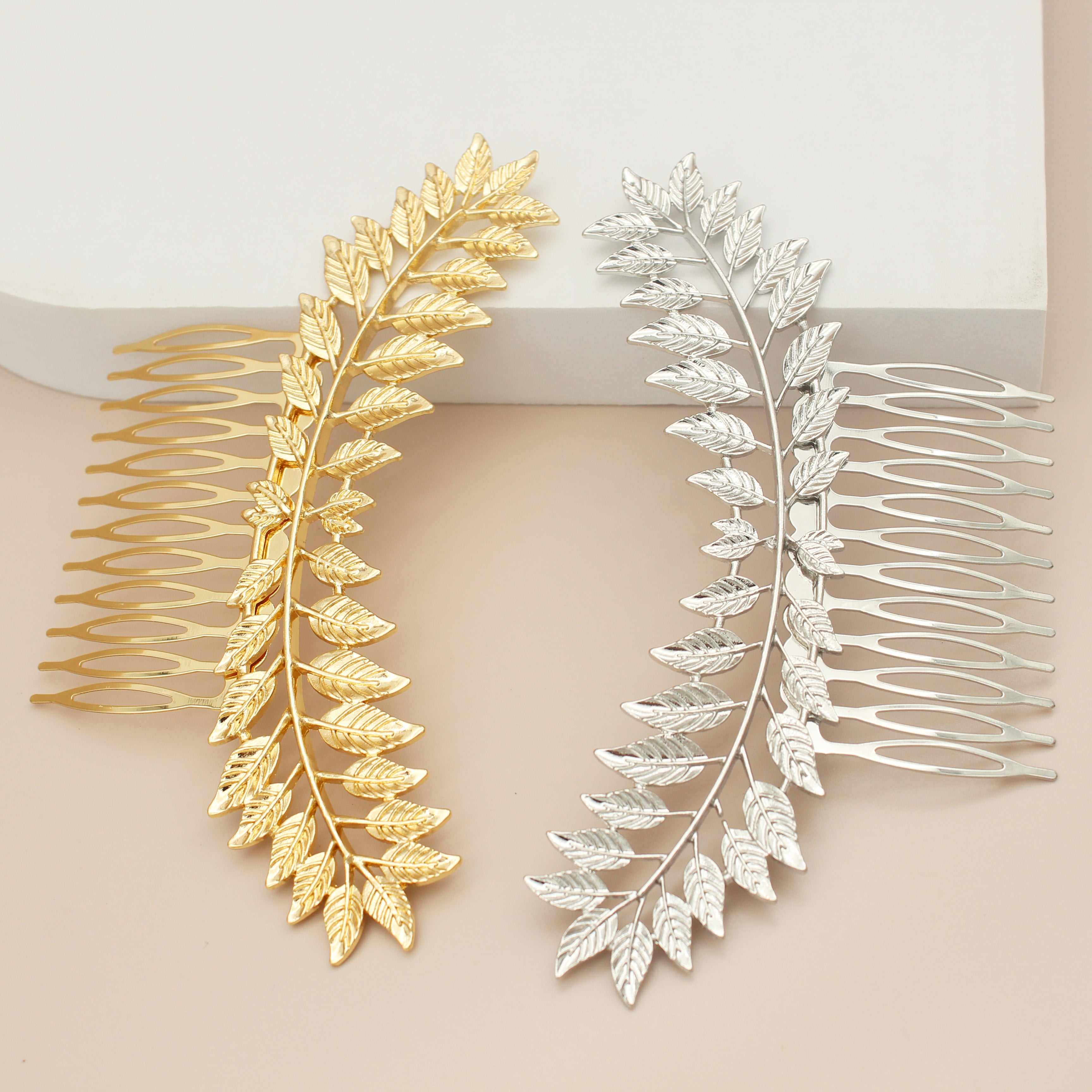 #026: Gold & Silver Leaf Bridal Hair Comb – 5" Nature Inspired Wedding Hair Accessory