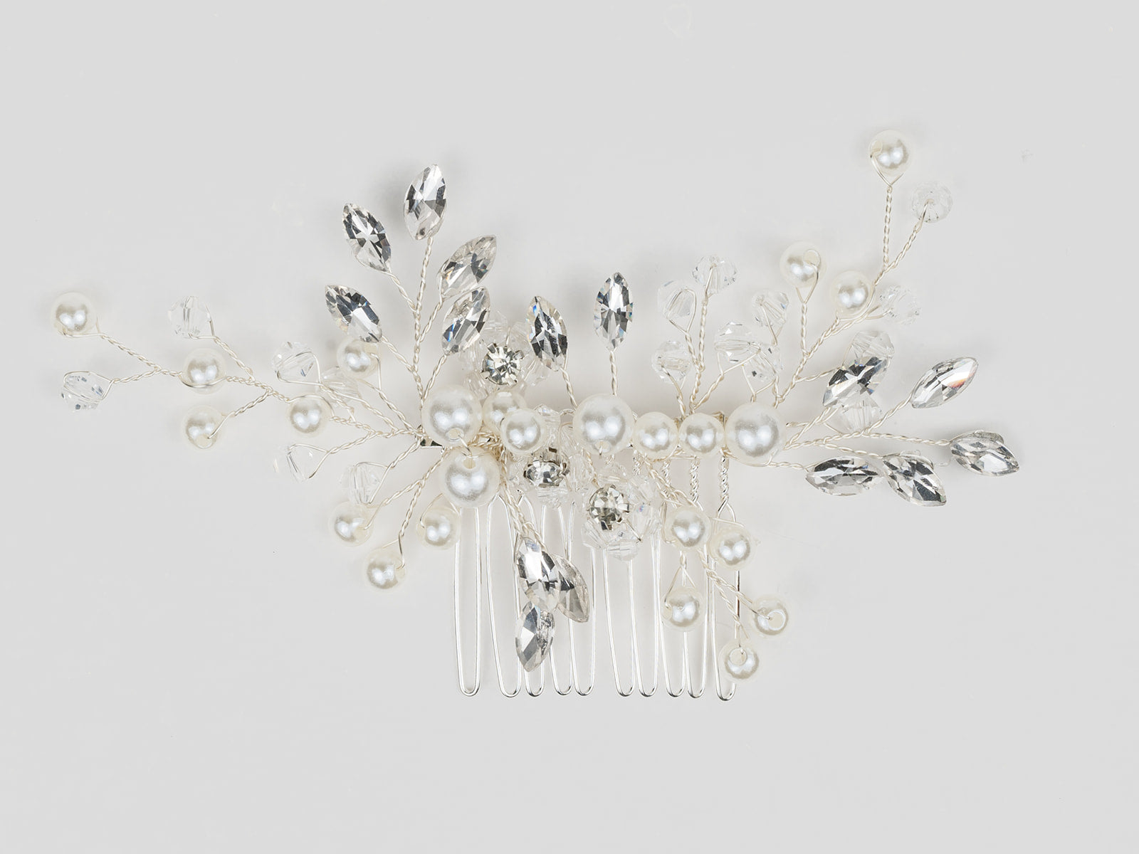 #028 Silver Bridal Hair Comb – Pearl & Crystal Wedding or Prom Hair Accessory