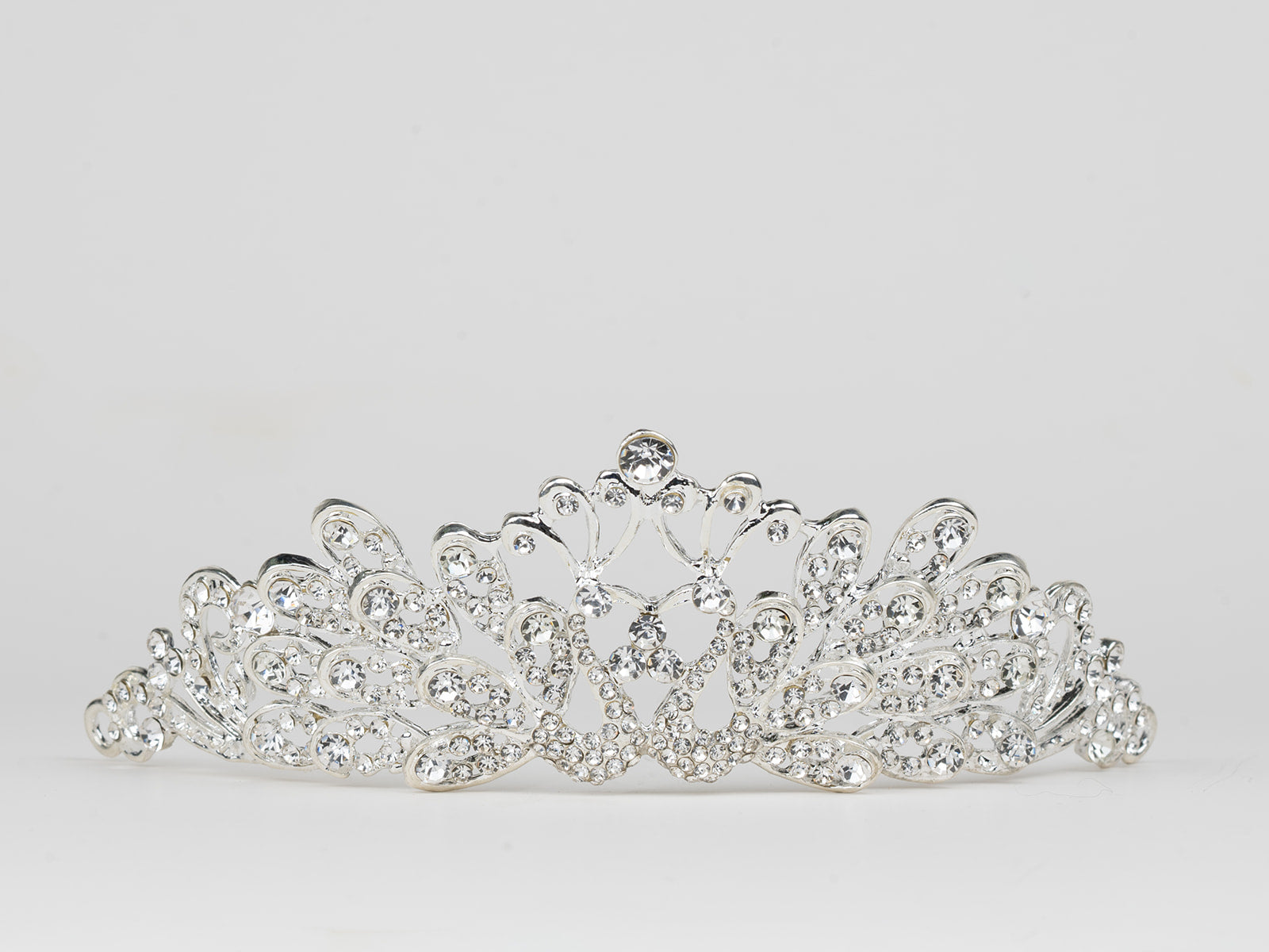 #035 Silver Bridal Tiara – 1.75" Crystal & CZ Wedding Crown, Elegant Bride Headpiece