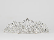#035 Silver Bridal Tiara – 1.75" Crystal & CZ Wedding Crown, Elegant Bride Headpiece