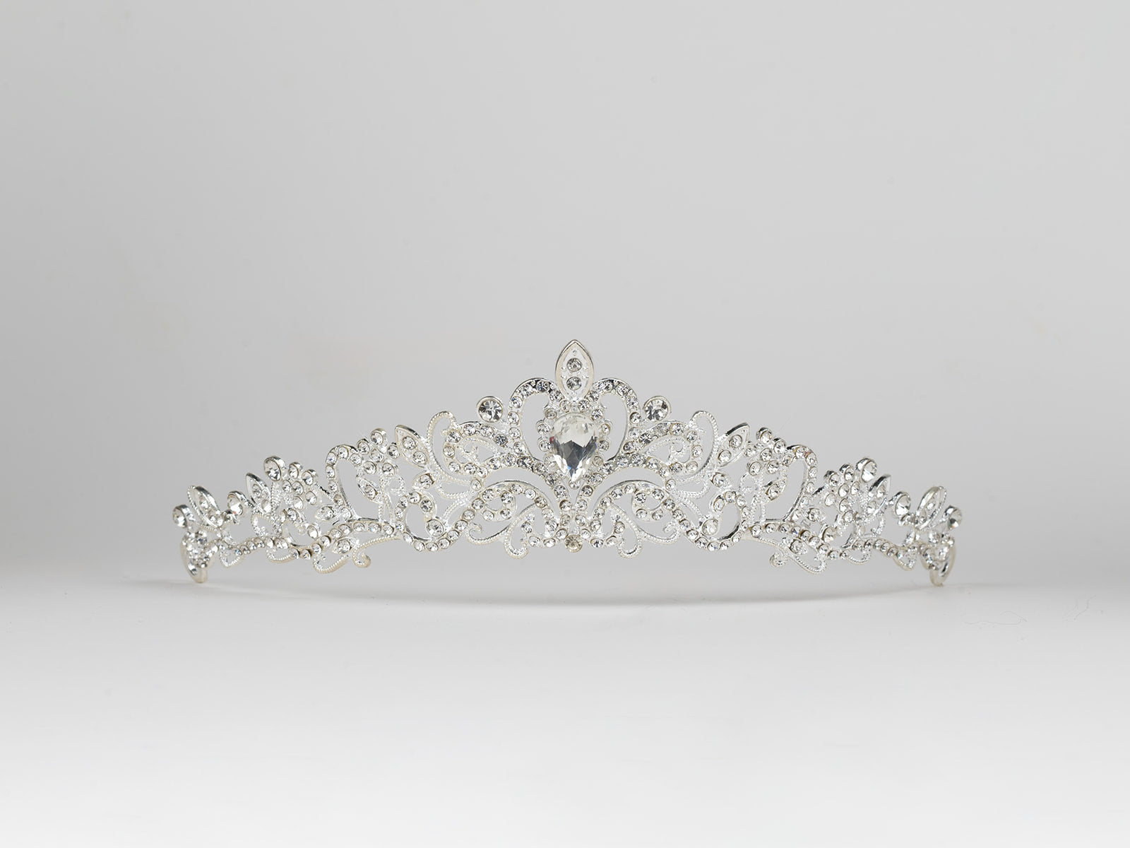 #036 Wholesale Silver Bridal Tiara – 1.7" CZ & Crystal Wedding Crown