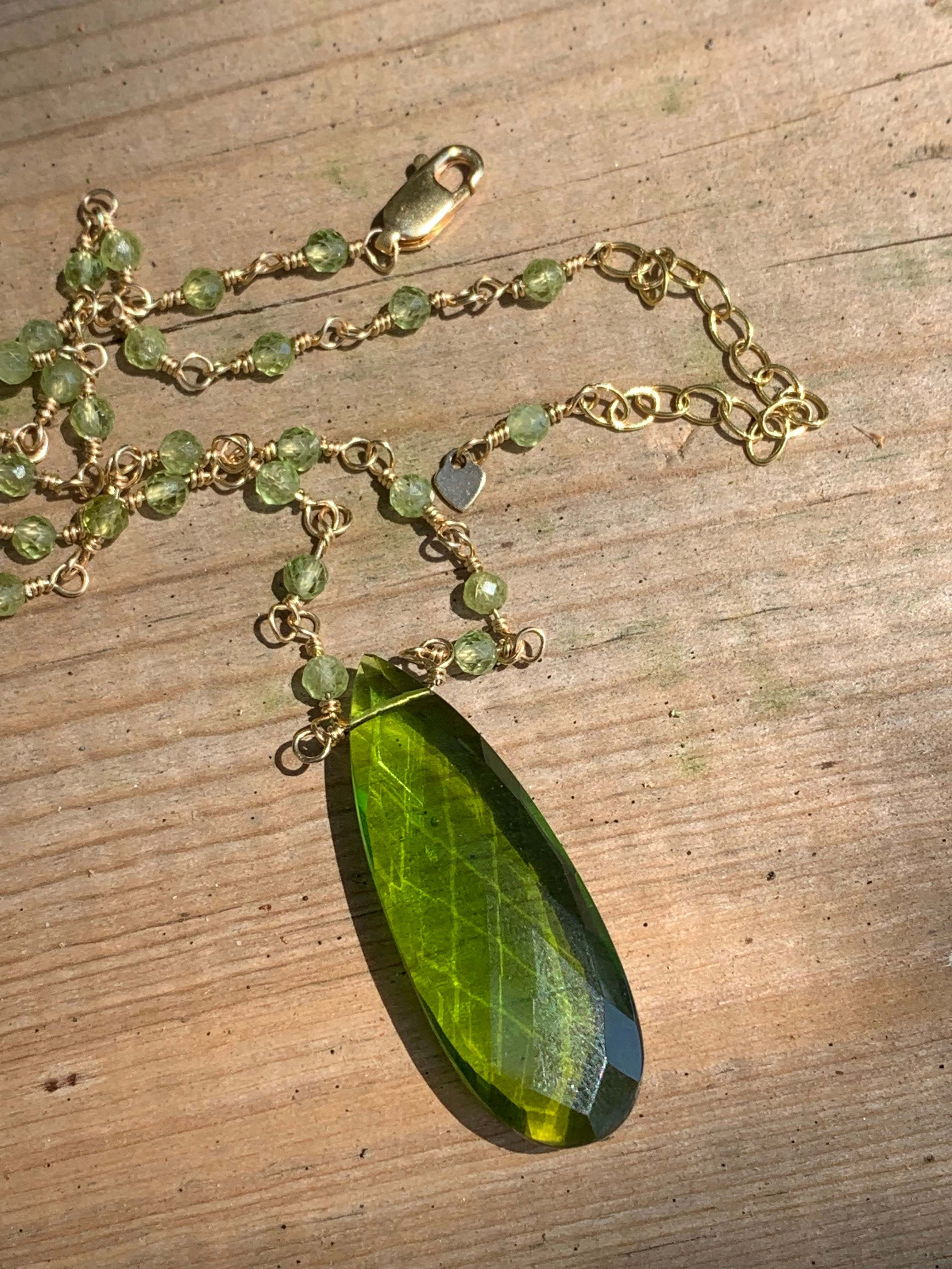 Peridot Bloom Necklace – Handcrafted Yellow Gold Fill August Birthstone