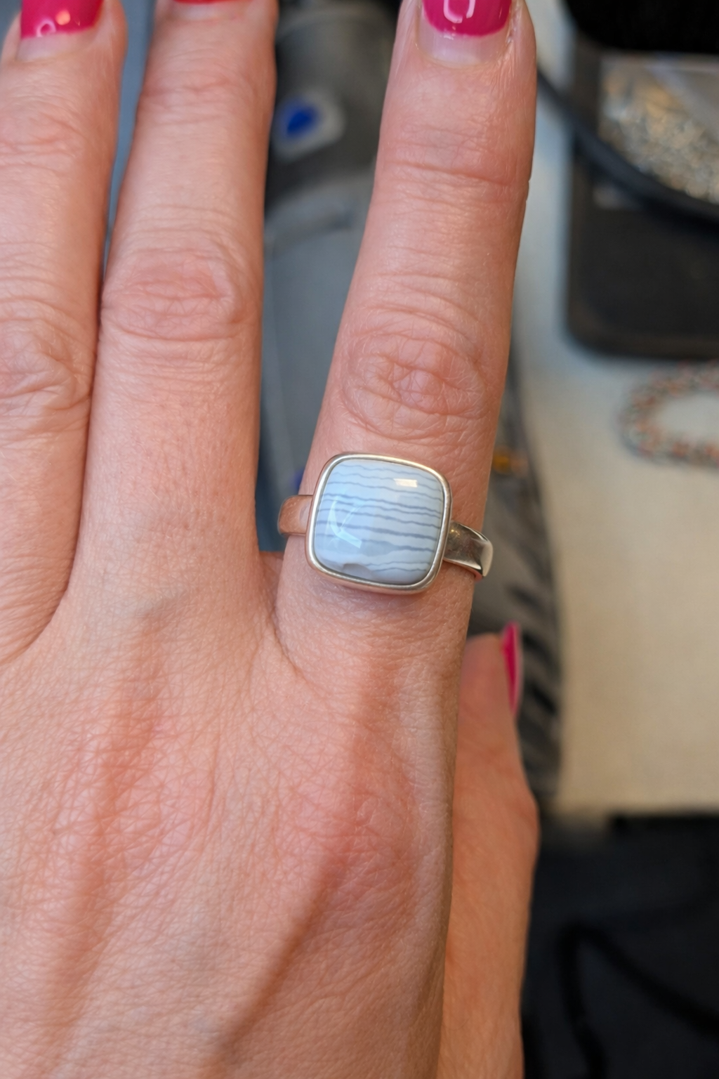 Blue Opal Square Ring – Choose Your Size